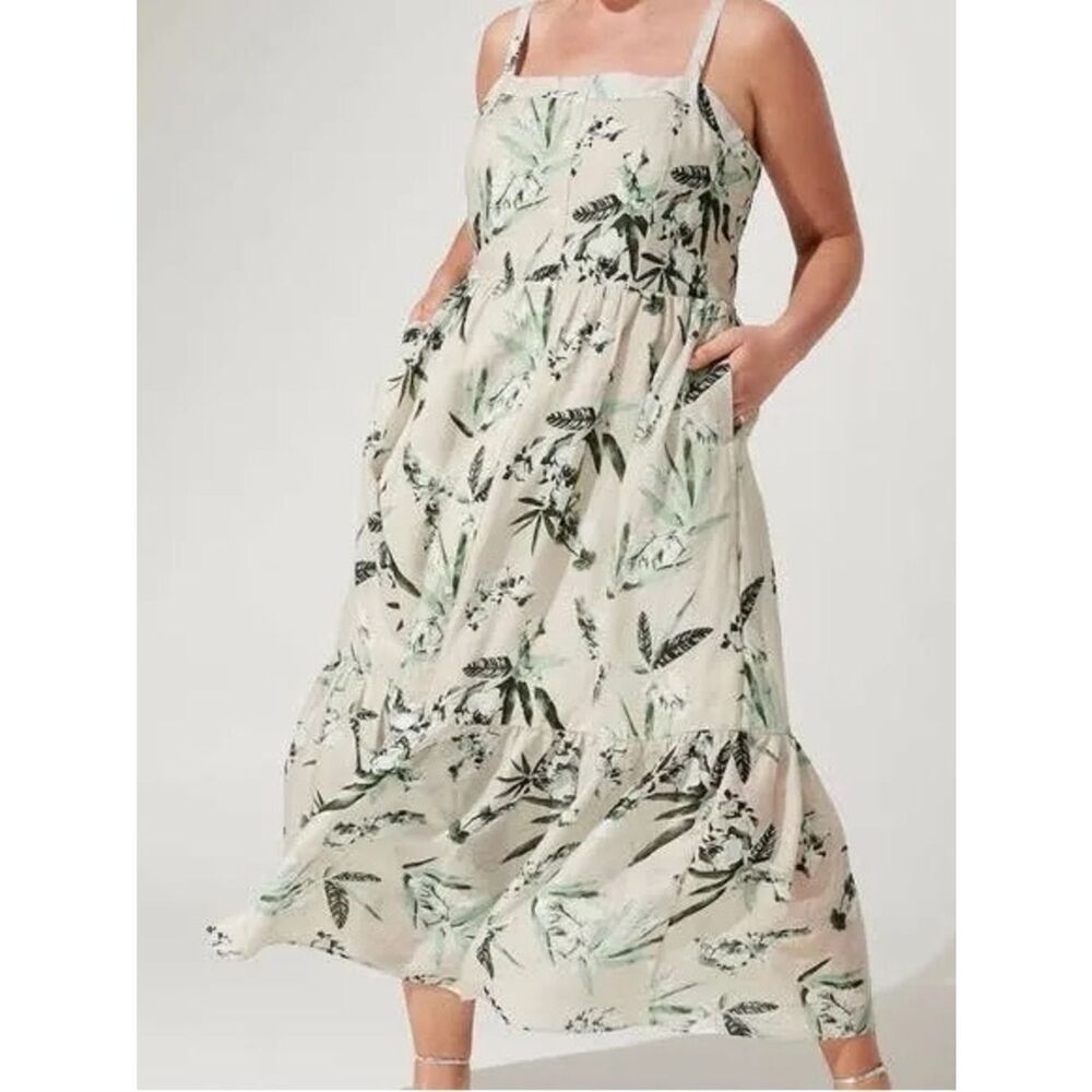 Banana Republic Maxi Dress with Green and Black Botanical Leaf Print Large Tall